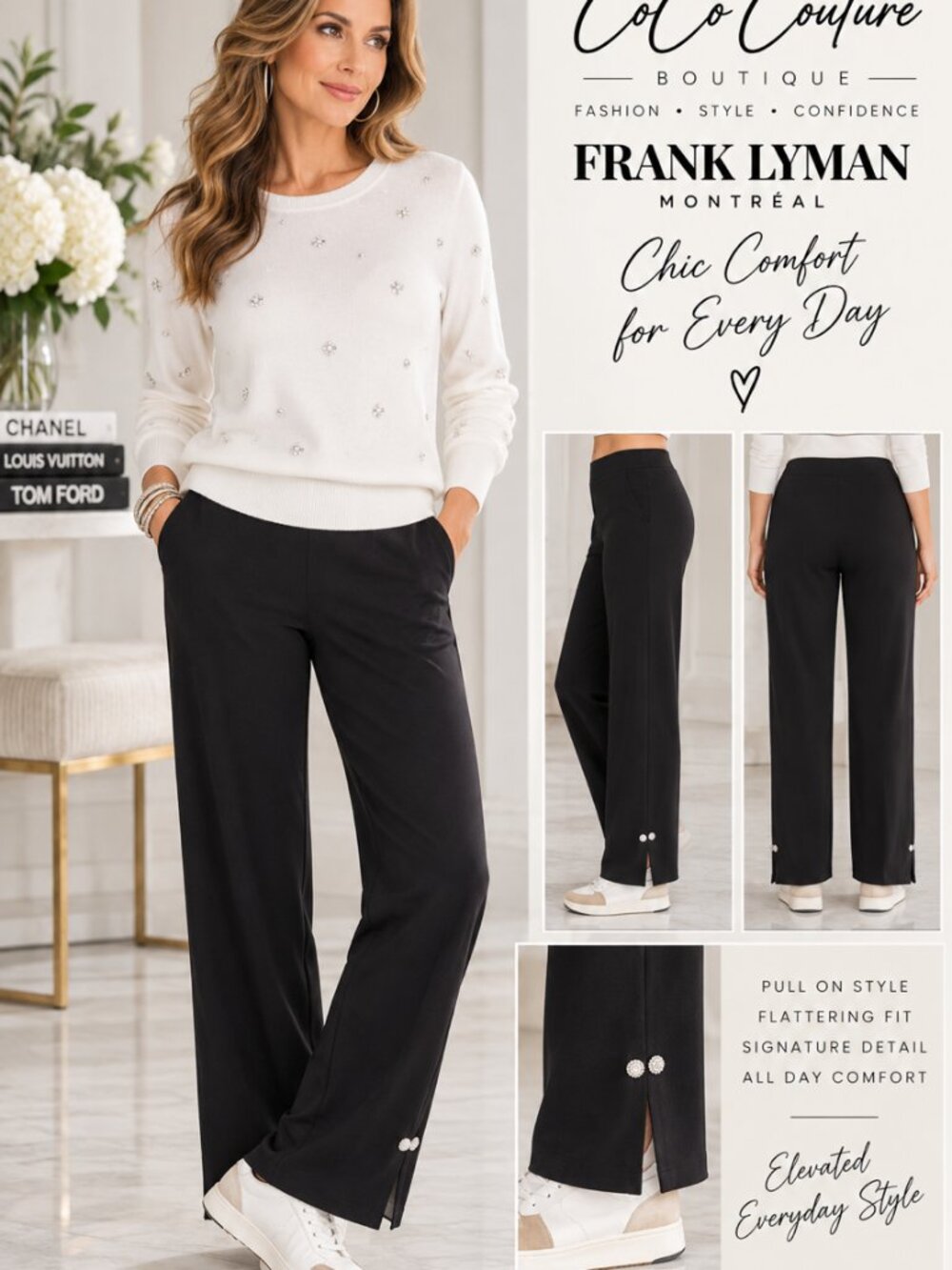 263762 Choco Pull On Sweatpants with Bling accessory at ankle by FRANK LYMAN